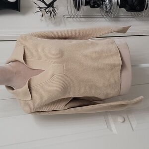 Freshman 1996, Size Removed Beige V-Neck Collared Long Sleeve Crop Sweater, NEW